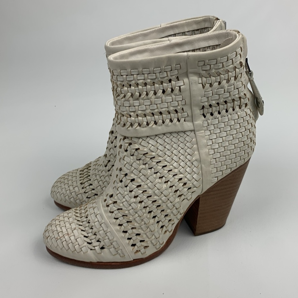 Rag & Bone NY leather heeled Creme woven Ankle Boots booties Size 36 Zip up - Picture 4 of 16